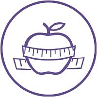 Apple with measuring tape symbolizing health.