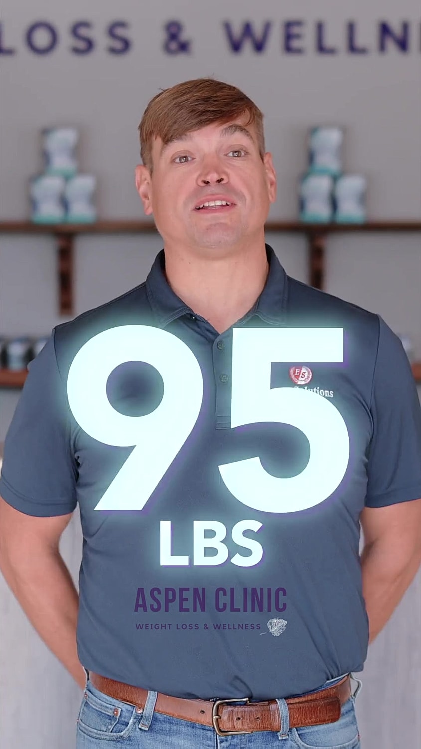 Man celebrating 95 pounds weight loss achievement.